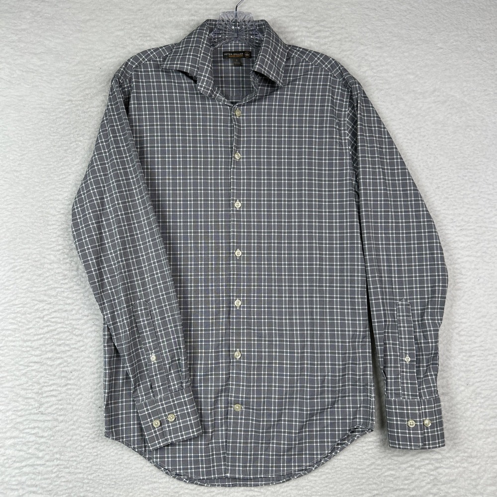 Peter Millar Summer Comfort Shirt Mens S Black Plaid Long Sleeve Button Up